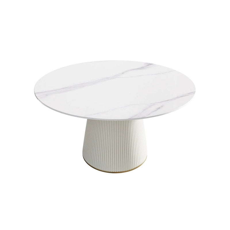 Tavolo da pranzo rotondo da 53 pollici per 6 persone, piano moderno in pietra sinterizzata bianca con Lazy Susan - N/D