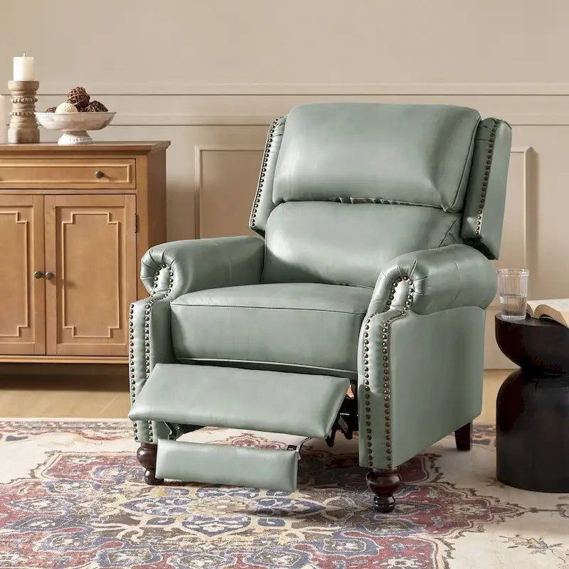 Poltrona reclinabile Gabriela Mid-Century Modern in vera pelle con piedini a blocco affusolati di HULALA HOME