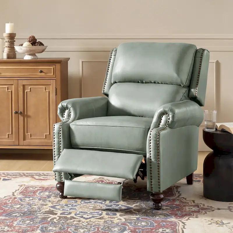 Poltrona reclinabile Gabriela Mid-Century Modern in vera pelle con piedini a blocco affusolati di HULALA HOME