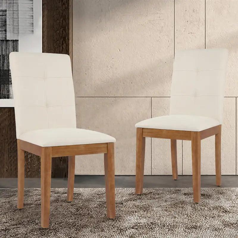 Sedie da pranzo imbottite con schienale alto trapuntato e gambe spazzolate, set da 2