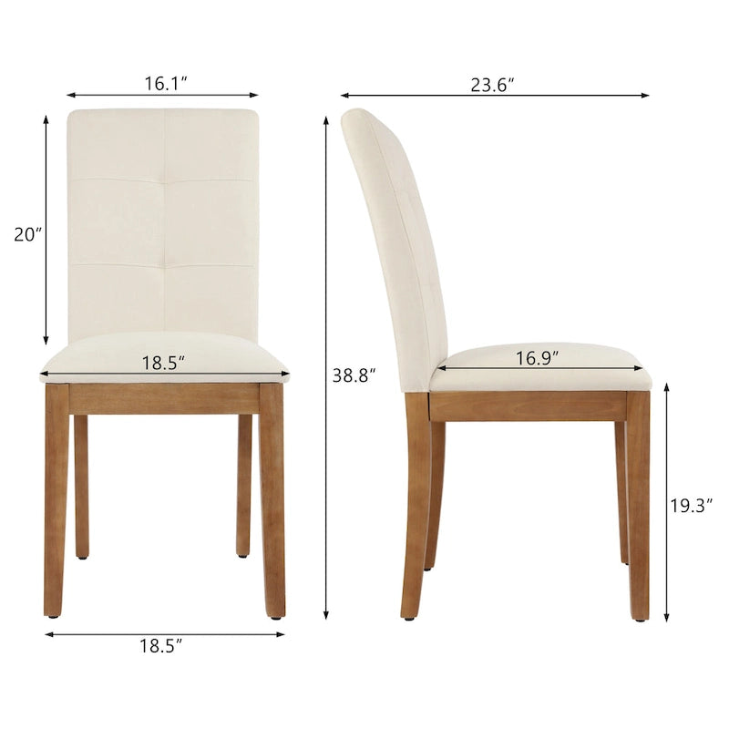 Sedie da pranzo imbottite con schienale alto trapuntato e gambe spazzolate, set da 2