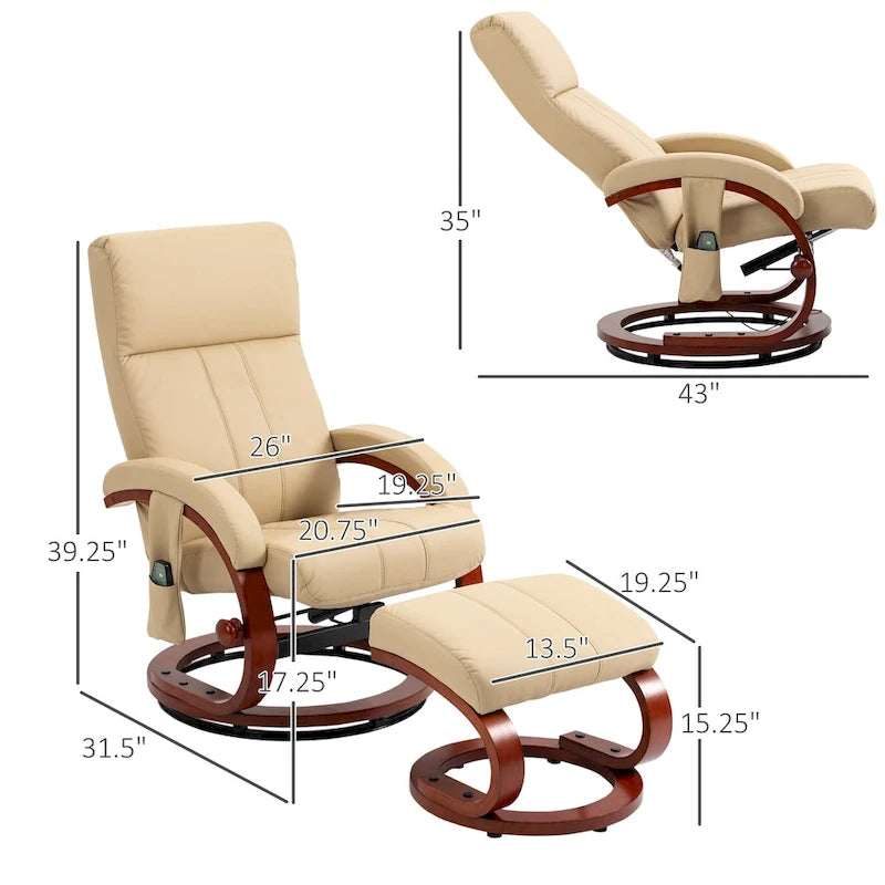 Poltrona reclinabile HOMCOM con pouf, reclinabile elettrica in similpelle