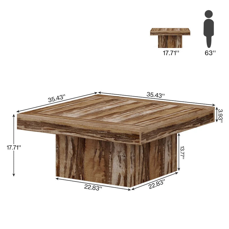 Tavolino da caffè quadrato a LED in stile fattoria, tavolino da caffè in legno ingegnerizzato per soggiorno