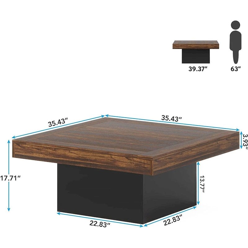 Tavolino da caffè quadrato a LED in stile fattoria, tavolino da caffè in legno ingegnerizzato per soggiorno