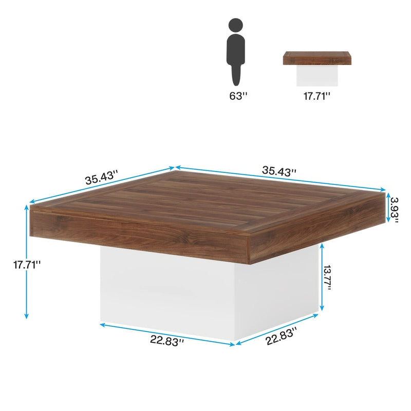 Tavolino da caffè quadrato a LED in stile fattoria, tavolino da caffè in legno ingegnerizzato per soggiorno