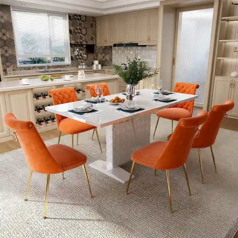 Set da pranzo con tavolo estensibile lucido e sedia in velluto Clihome da 7 pezzi