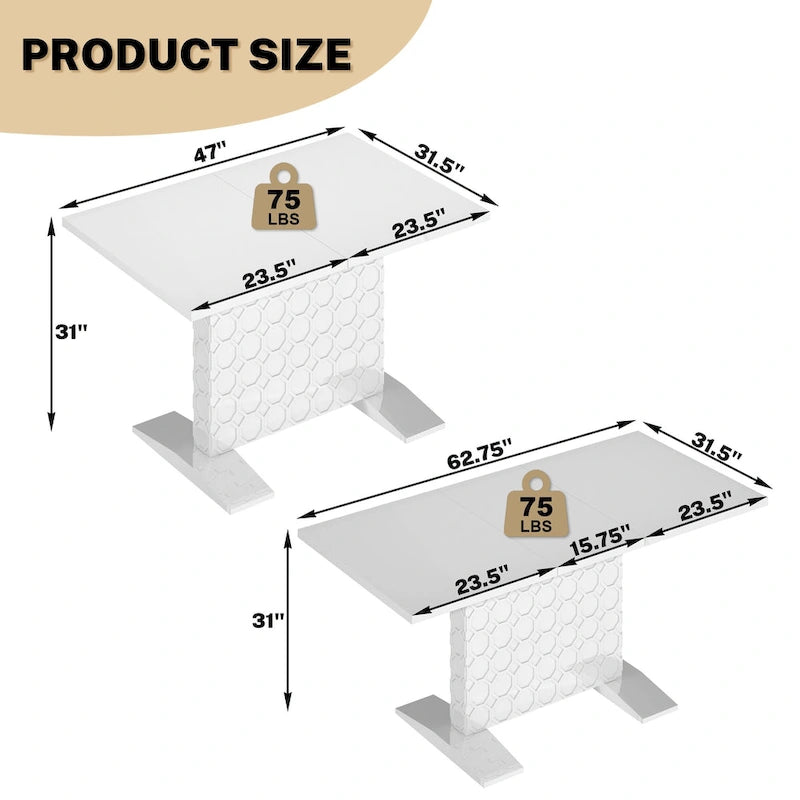 Set da pranzo con tavolo estensibile lucido e sedia in velluto Clihome da 7 pezzi