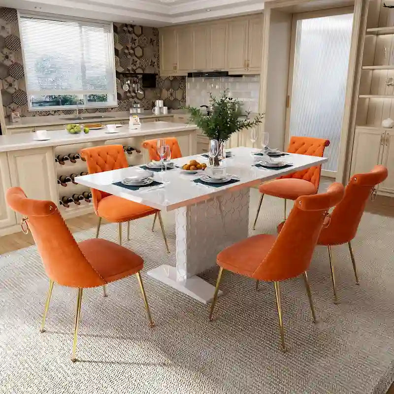 Set da pranzo con tavolo estensibile lucido e sedia in velluto Clihome da 7 pezzi