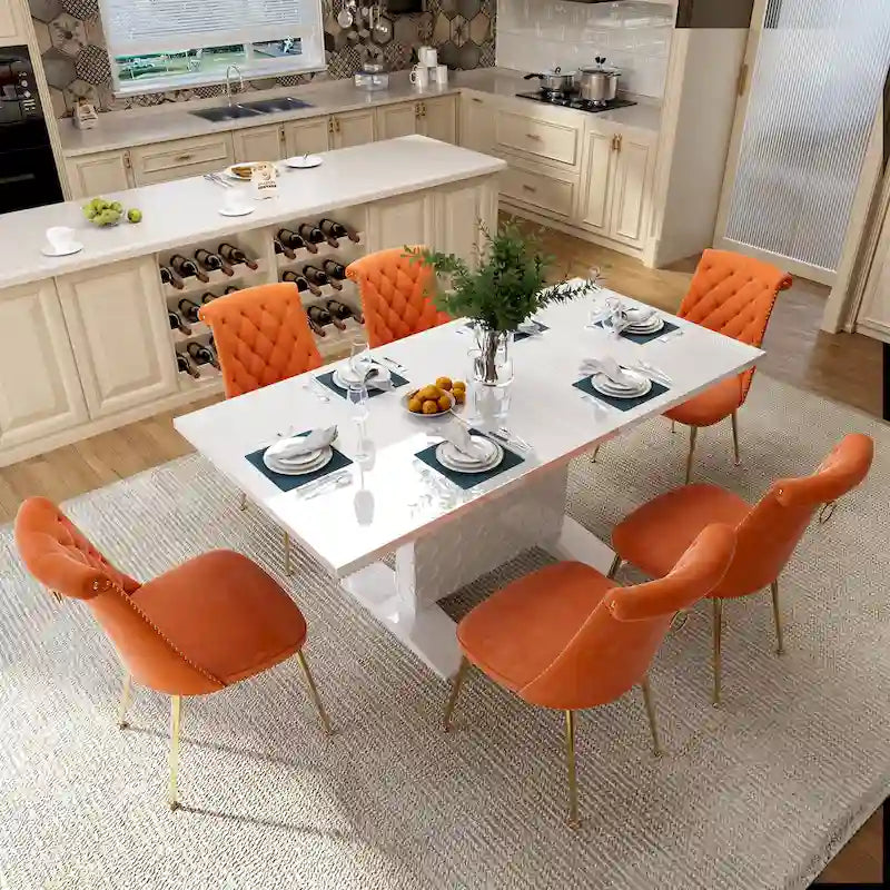 Set da pranzo con tavolo estensibile lucido e sedia in velluto Clihome da 7 pezzi