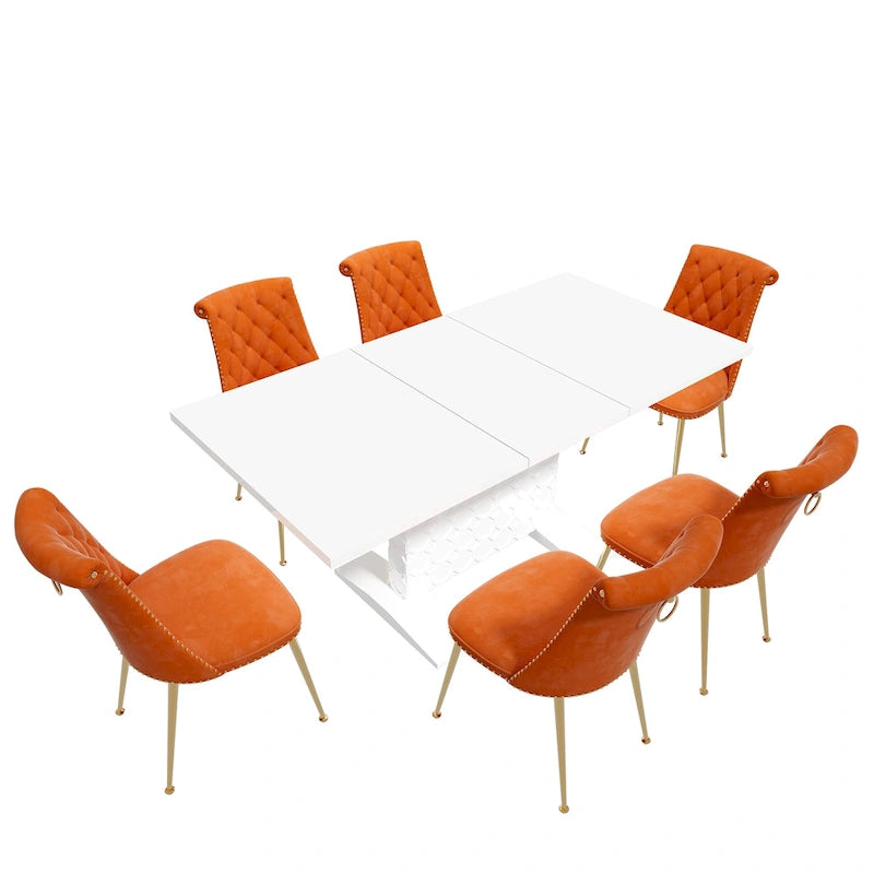 Set da pranzo con tavolo estensibile lucido e sedia in velluto Clihome da 7 pezzi