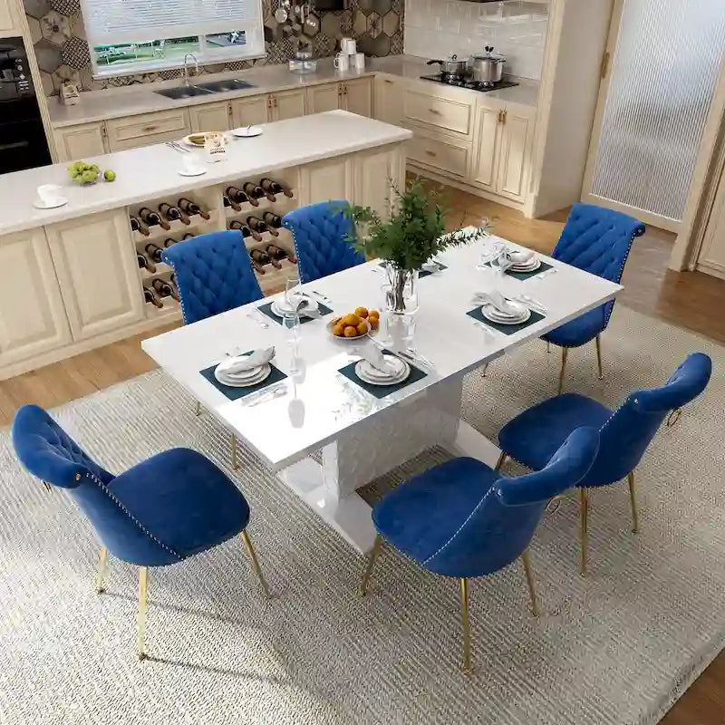 Set da pranzo con tavolo estensibile lucido e sedia in velluto Clihome da 7 pezzi