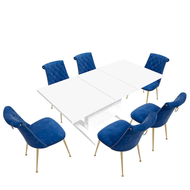 Set da pranzo con tavolo estensibile lucido e sedia in velluto Clihome da 7 pezzi