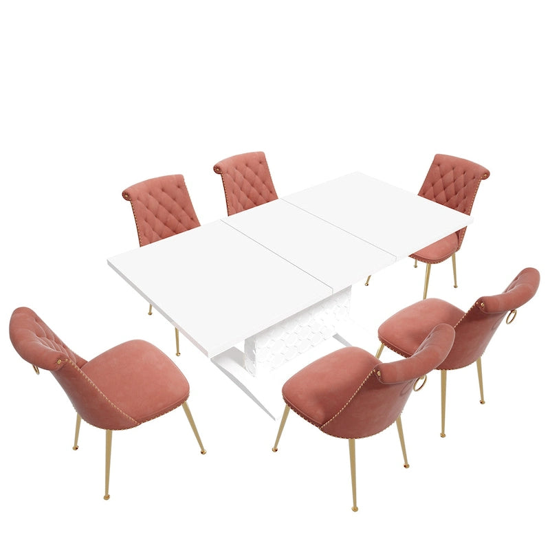 Set da pranzo con tavolo estensibile lucido e sedia in velluto Clihome da 7 pezzi