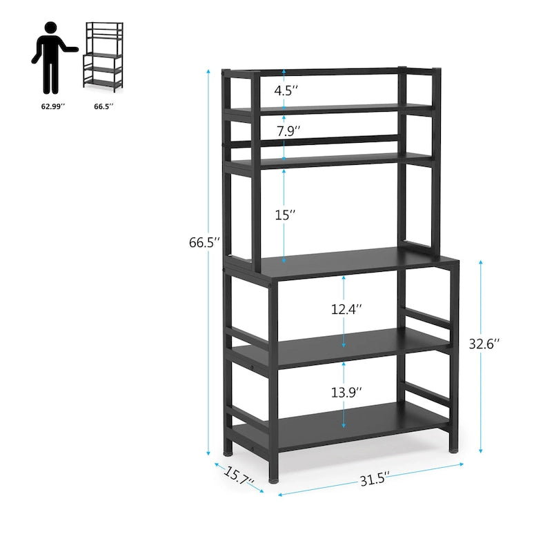 Scaffale da cucina a 5 ripiani con credenza, ripiano portaoggetti - 31,5 x 15,75 x 62,99 pollici