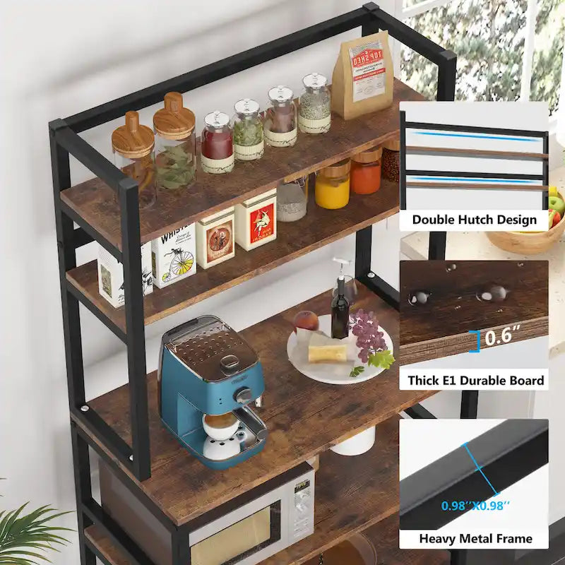 Scaffale da cucina a 5 ripiani con credenza, ripiano portaoggetti - 31,5 x 15,75 x 62,99 pollici