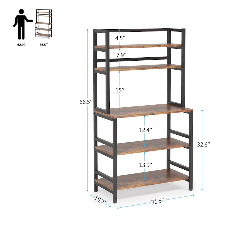 Scaffale da cucina a 5 ripiani con credenza, ripiano portaoggetti - 31,5 x 15,75 x 62,99 pollici