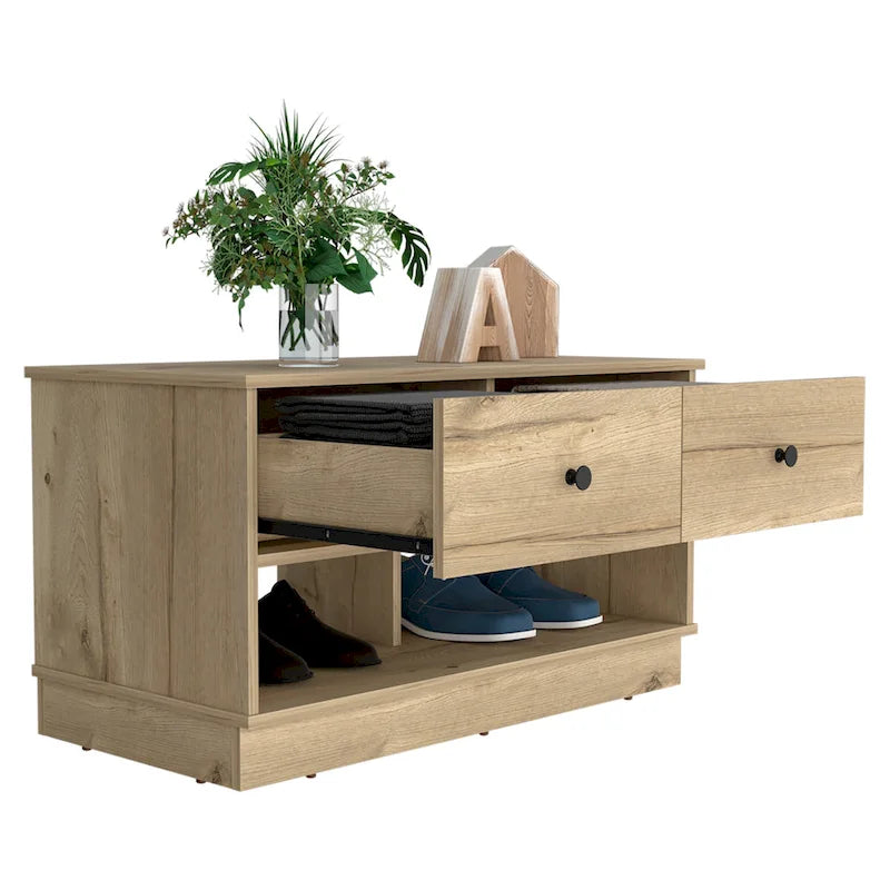 Panca contenitore Hamilton larga 36 pollici con 2 ripiani aperti e 2 cassetti
