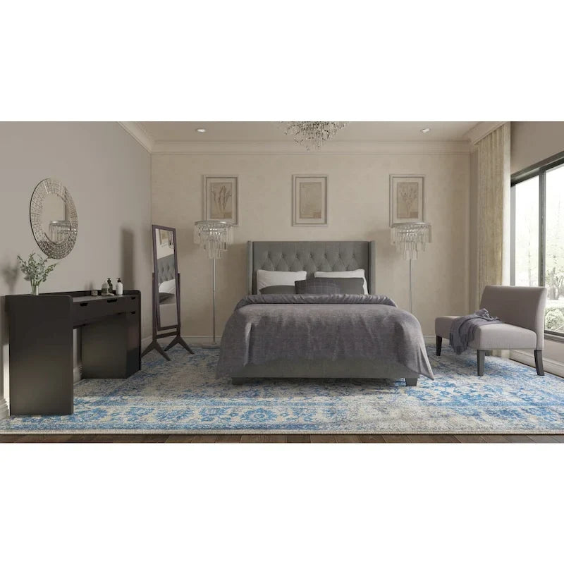 Letto Wingback grigio con trapuntatura a diamante