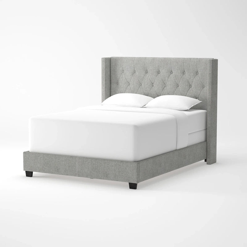 Letto Wingback grigio con trapuntatura a diamante