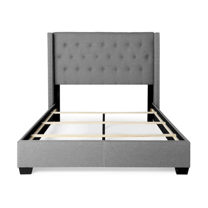 Letto Wingback grigio con trapuntatura a diamante