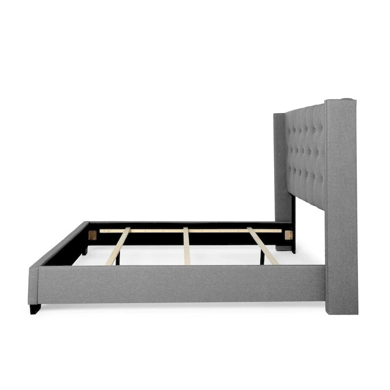 Letto Wingback grigio con trapuntatura a diamante