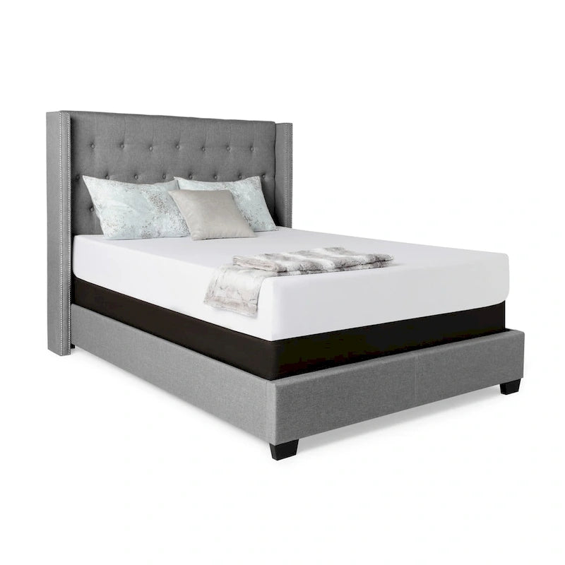 Letto Wingback grigio con trapuntatura a diamante