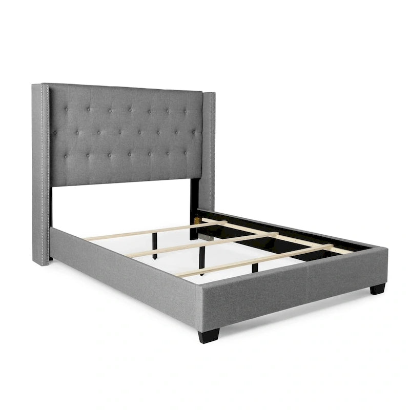 Letto Wingback grigio con trapuntatura a diamante