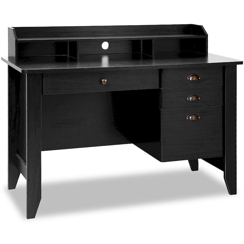 Scrivania per computer in legno, tavolo da studio per ufficio con cassetti