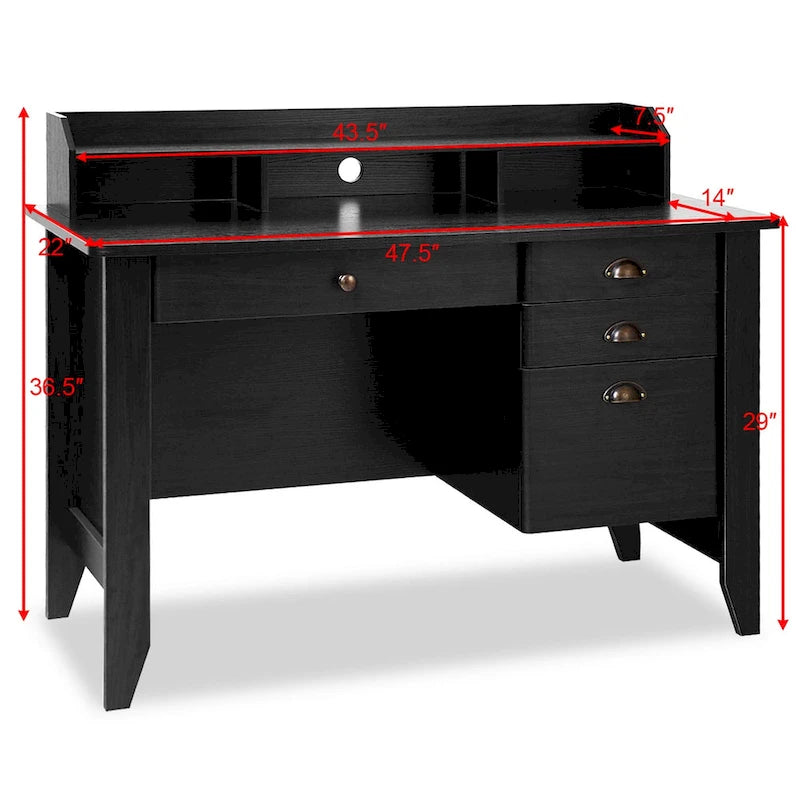 Scrivania per computer in legno, tavolo da studio per ufficio con cassetti