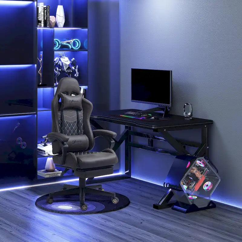 Sedia da gioco Vinsetto, stile racing, sedia ergonomica da ufficio, altezza regolabile, girevole, reclinabile, schienale alto, sedia da scrivania per computer PC