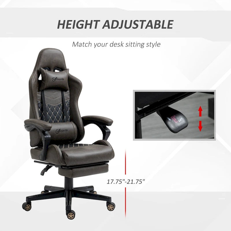 Sedia da gioco Vinsetto, stile racing, sedia ergonomica da ufficio, altezza regolabile, girevole, reclinabile, schienale alto, sedia da scrivania per computer PC
