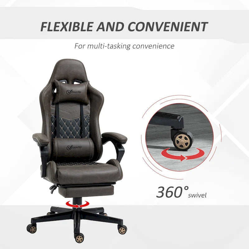 Sedia da gioco Vinsetto, stile racing, sedia ergonomica da ufficio, altezza regolabile, girevole, reclinabile, schienale alto, sedia da scrivania per computer PC