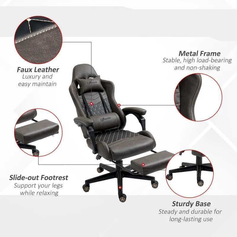 Sedia da gioco Vinsetto, stile racing, sedia ergonomica da ufficio, altezza regolabile, girevole, reclinabile, schienale alto, sedia da scrivania per computer PC