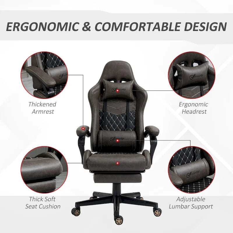 Sedia da gioco Vinsetto, stile racing, sedia ergonomica da ufficio, altezza regolabile, girevole, reclinabile, schienale alto, sedia da scrivania per computer PC