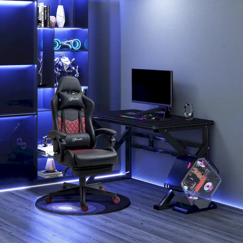 Sedia da gioco Vinsetto, stile racing, sedia ergonomica da ufficio, altezza regolabile, girevole, reclinabile, schienale alto, sedia da scrivania per computer PC