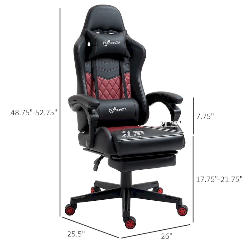 Sedia da gioco Vinsetto, stile racing, sedia ergonomica da ufficio, altezza regolabile, girevole, reclinabile, schienale alto, sedia da scrivania per computer PC