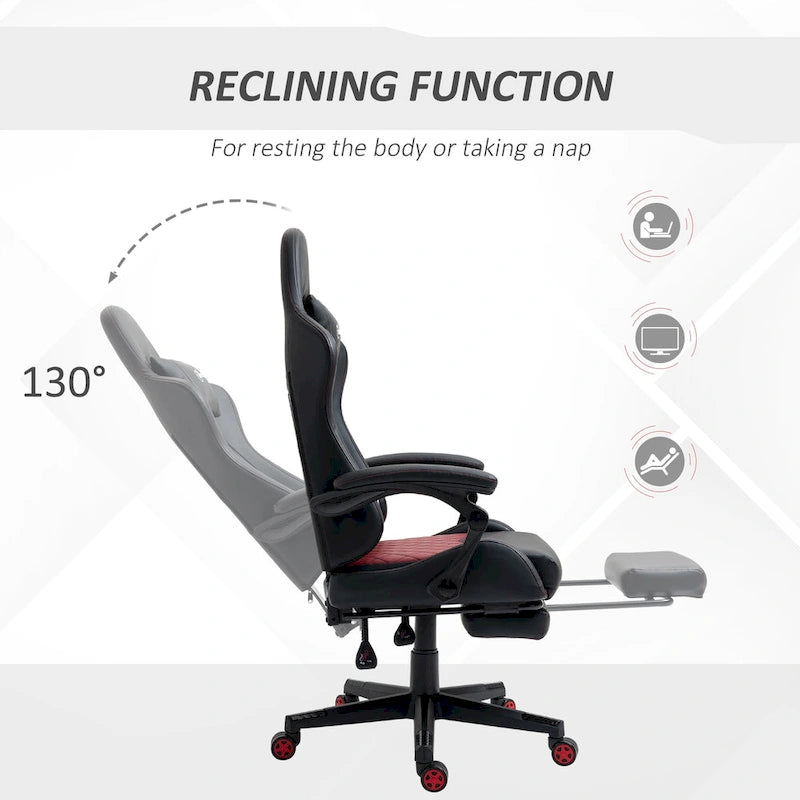 Sedia da gioco Vinsetto, stile racing, sedia ergonomica da ufficio, altezza regolabile, girevole, reclinabile, schienale alto, sedia da scrivania per computer PC