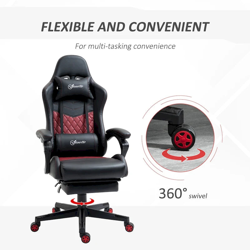 Sedia da gioco Vinsetto, stile racing, sedia ergonomica da ufficio, altezza regolabile, girevole, reclinabile, schienale alto, sedia da scrivania per computer PC