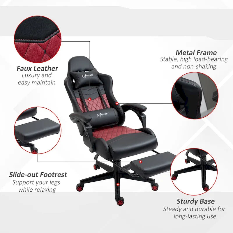 Sedia da gioco Vinsetto, stile racing, sedia ergonomica da ufficio, altezza regolabile, girevole, reclinabile, schienale alto, sedia da scrivania per computer PC