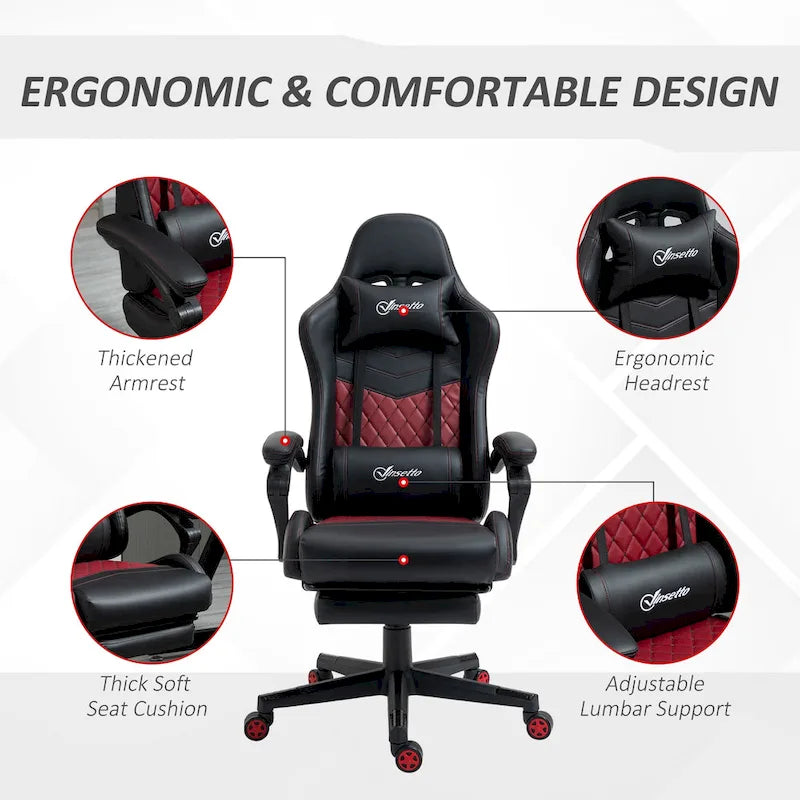 Sedia da gioco Vinsetto, stile racing, sedia ergonomica da ufficio, altezza regolabile, girevole, reclinabile, schienale alto, sedia da scrivania per computer PC