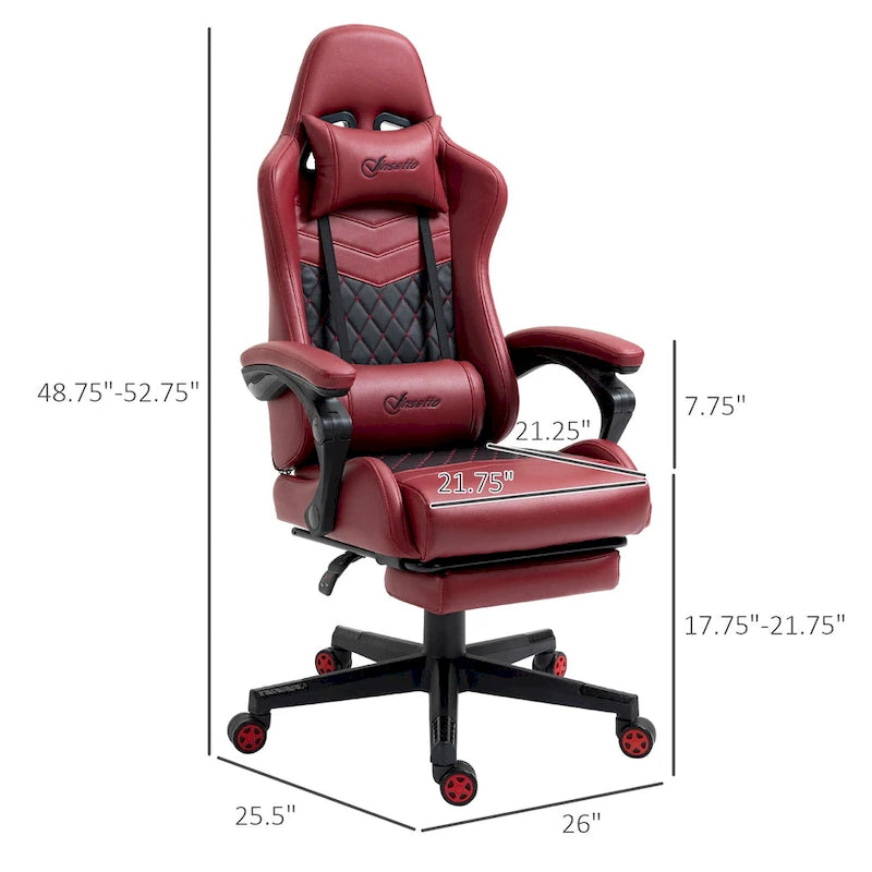 Sedia da gioco Vinsetto, stile racing, sedia ergonomica da ufficio, altezza regolabile, girevole, reclinabile, schienale alto, sedia da scrivania per computer PC
