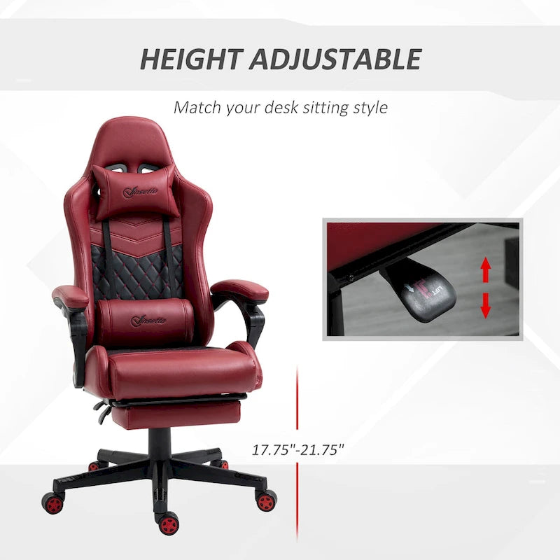 Sedia da gioco Vinsetto, stile racing, sedia ergonomica da ufficio, altezza regolabile, girevole, reclinabile, schienale alto, sedia da scrivania per computer PC