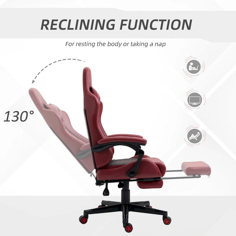 Sedia da gioco Vinsetto, stile racing, sedia ergonomica da ufficio, altezza regolabile, girevole, reclinabile, schienale alto, sedia da scrivania per computer PC