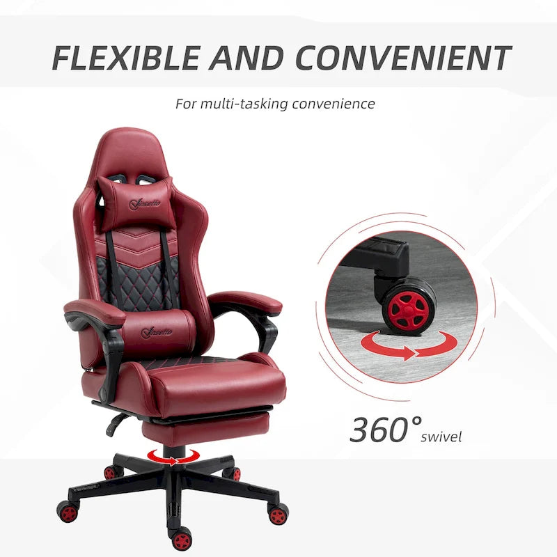 Sedia da gioco Vinsetto, stile racing, sedia ergonomica da ufficio, altezza regolabile, girevole, reclinabile, schienale alto, sedia da scrivania per computer PC