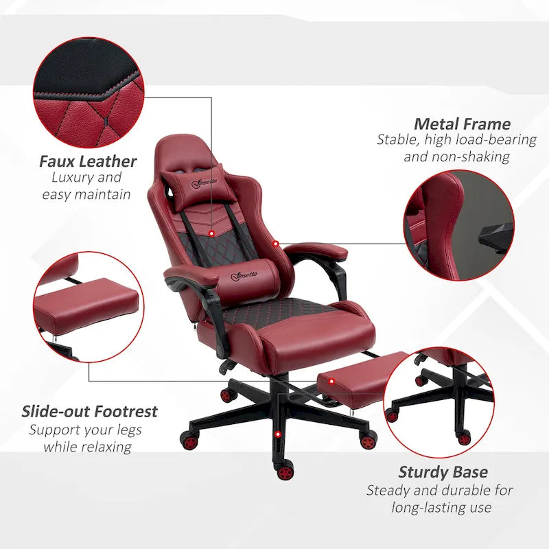 Sedia da gioco Vinsetto, stile racing, sedia ergonomica da ufficio, altezza regolabile, girevole, reclinabile, schienale alto, sedia da scrivania per computer PC