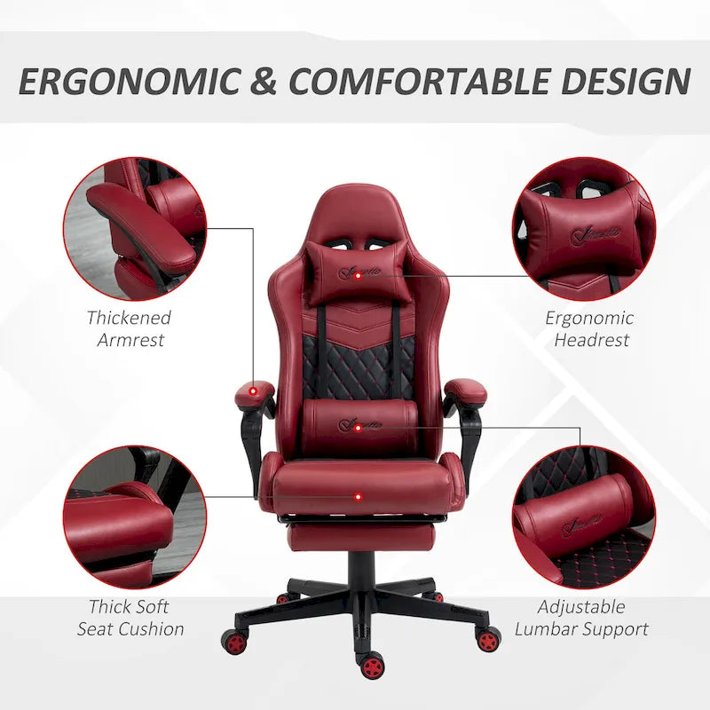 Sedia da gioco Vinsetto, stile racing, sedia ergonomica da ufficio, altezza regolabile, girevole, reclinabile, schienale alto, sedia da scrivania per computer PC