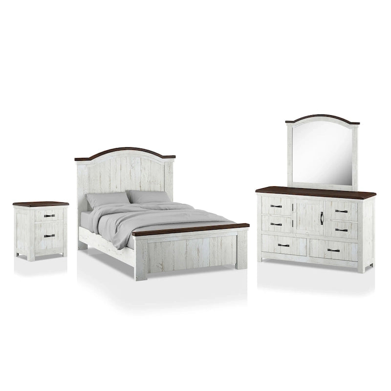 Set da camera da letto Ynez Farmhouse in pino bianco con 4 pannelli e porta USB di Furniture of America