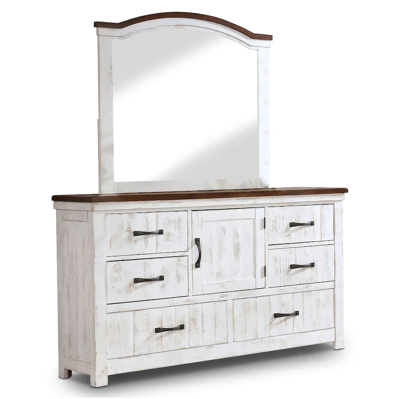 Set da camera da letto Ynez Farmhouse in pino bianco con 4 pannelli e porta USB di Furniture of America