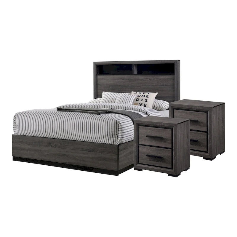 Set da camera da letto Rothwell Contemporary Grey Wood con 3 pannelli e ripiani di Furniture of America