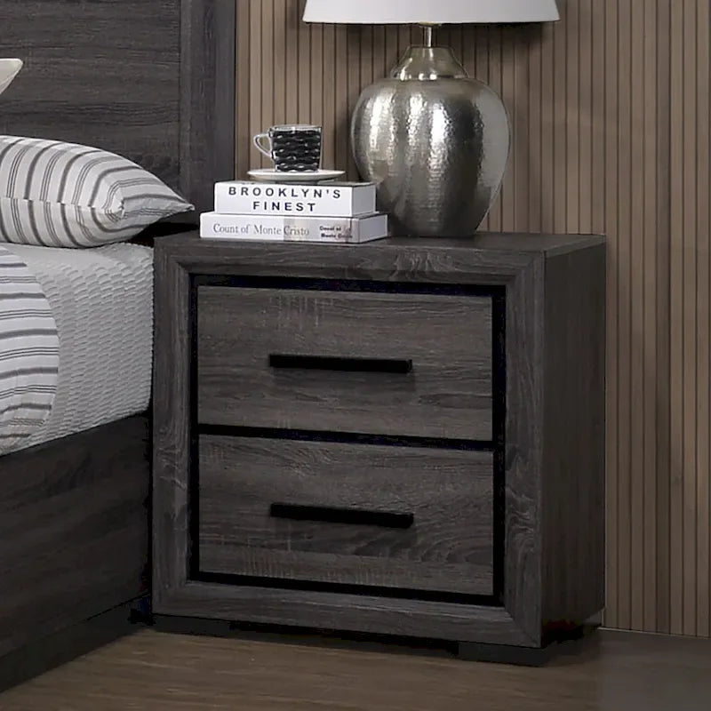 Set da camera da letto Rothwell Contemporary Grey Wood con 3 pannelli e ripiani di Furniture of America